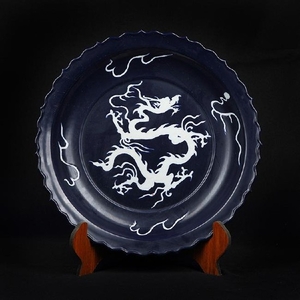 Large Chinese Ming Mirror Blue White Dragon Porcelain