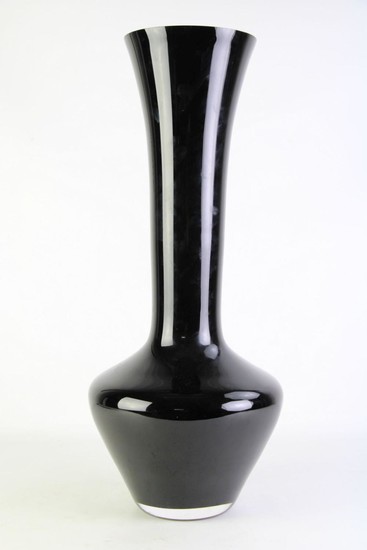 Large Fluted Black Glass Vase