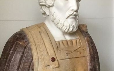 Large bust, representing the emperor Marcus Aurelius, made of various types of marble