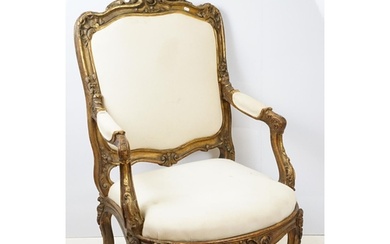 Late 19th / early 20th Century carved gilt wood arm chair ha...