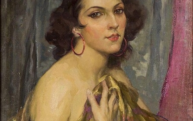 Léonie Humbert-Vignot, French 1878-1960- Gypsy Woman; oil on canvas, signed upper left, 61x50.5cm (ARR) Provenance: Private Collection, London