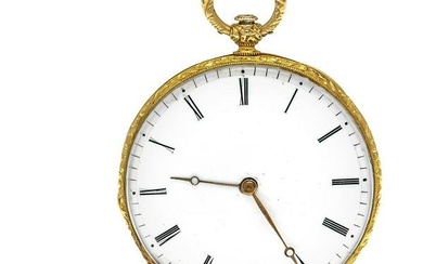 Lepine men's pocket watch with back jump cover, 750/000 GG tested, back engraved with damsel on a