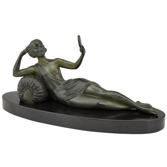 Limousin - Art Deco sculpture woman with mirror
