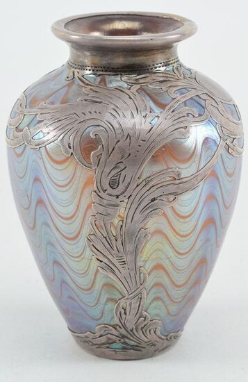 Loetz "Phaenomen sterling silver overlay art glass