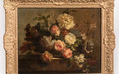 Lot 67 Ecole FRANÇAISE du XIXème siècle. Bouquet de fleurs. Huile sur toile. 53 x 66 cm. RM