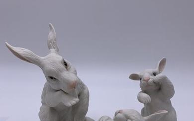 Lot of 3 Boehm White Rabbits Porcelain Figurine