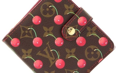 Louis Vuitton Bi-Fold Wallet Monogram Cherry Zip M95005 Mini Round Takashi Murakami Collaboration