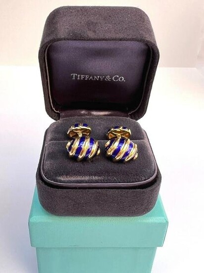MAGNIFICENT SCHULMBERGER TIFFANY & CO 18K YELLOW GOLD ENAMEL PAIR OF CUFFLINKS