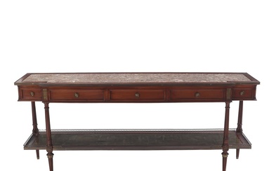 MAHOGANY BRONZE MOUNTED MARBLE TOP CONSOLE TABLE IN THE LOUIS...