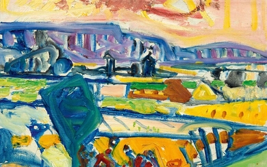 MAX GUBLER(1898 Zurich 1973)Petit paysage d'été, champ de vigne. 1950.Huile sur toile.Signé en bas à...