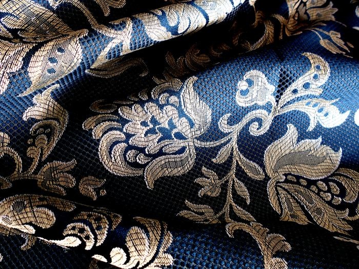 Magnificent Scampolo woven damask Cobalt blue color - Textiles - 1975-2000