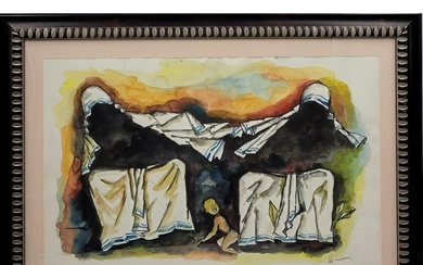Maqbool Fida Husain 1915-2011 (MOTHER SERIES) Watercolor W/ COA