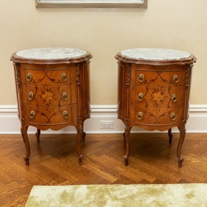 Marble Top Floral Marquetry Inlaid Commodes
