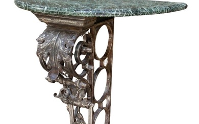 Marble Top Scrolled Iron Console Table