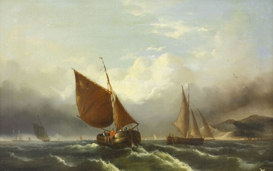 Marinemaler des 19. Jh., Zwei Segelboote auf bewegter See, im Hintergrund weitere