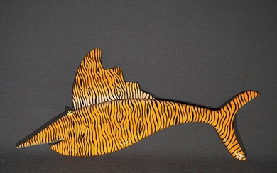 Mark Beam (American b. 1957), Tuna Tiger, Acrylic and Resin on Wood Composition Sculpture