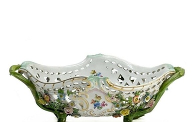 Meissen Germany Hand Painted Porcelain Reticulated Basket Bowl, 19th century