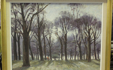 Michael Stokoe - 'Hyde Park', 20th century oil on canvas, signed recto, titled verso, 60cm