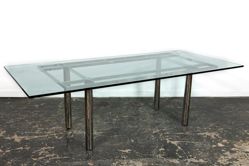 Mid Century Style Chrome & Glass Dining Table