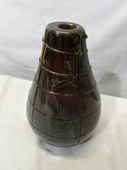 Modern Hand Blown Art glass Iridescent Vase w/ Webbing