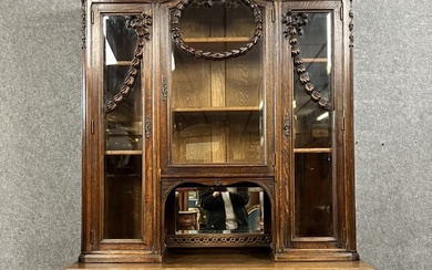 Monumental Buffet Bibliothéque Style Louis XV / Transition En Chêne Massif / 269cm