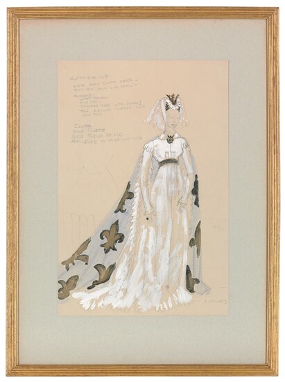 Motley Theatre Design School, c. 1930, A costume design for Jessica Tandy, as Princess Katherine in Tyrone Guthrie's 1937 Production of Henry V at the Old Vic, London