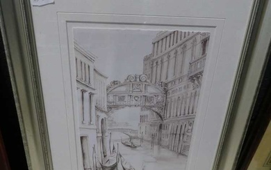Mounted print of Venetian scene in silver coloured frameMounted print...