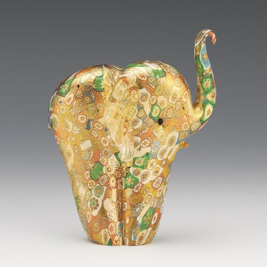 Murano Multicolor Elephant Cabinet Sculpture with Gold Flecks