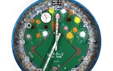 NC Folk Art, Benny Carter Baseball Theme Clock "Time To