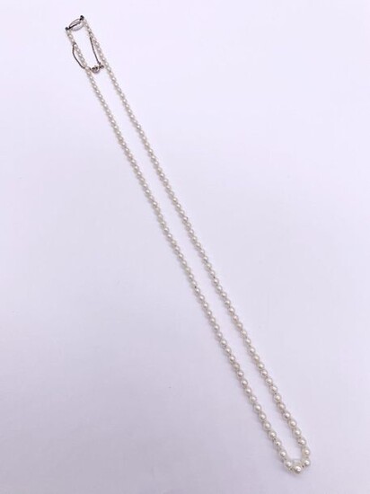 NECKLACE of falling white cultured pearls. Length: 52 cm Gross weight: 7.02 g A pearls necklace