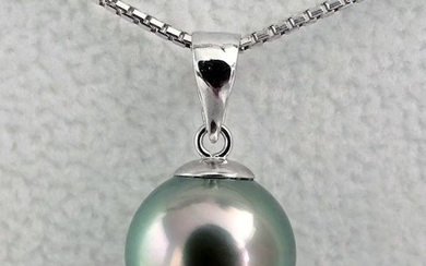 NO RESERVE PRICE - Tahitian pearl, Glorious Glowing Green 10.56 mm - Pendant, 18 kt. White Gold