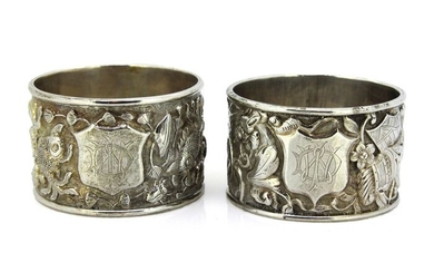 Napkin ring, Antique Chinese export silver pair of napkin rings (2) - .900 silver - Woshing - China - Late 19th century