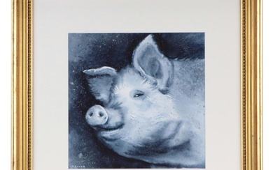 Natalya Petzas Ink and Gouache Painting of Good-Natured Pig