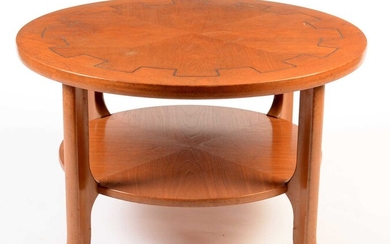Nathan: a mid Century circular teak two-tier coffee table.