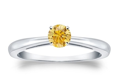 Natural 0.33 CTW Yellow Diamond Solitaire Ring 18K White Gold