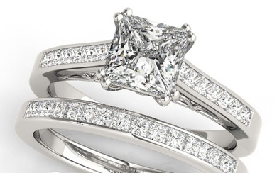 Natural 1.25 CTW Diamond Engagement Ring SET 18K White Gold