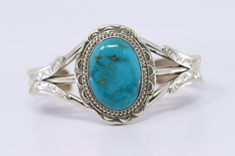 Navajo Sterling Silver Handmade Turquoise Bracelet