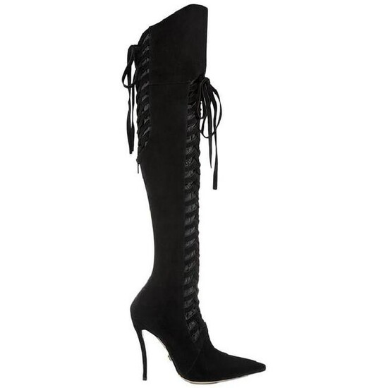New Versace Over The Knee Black Boots