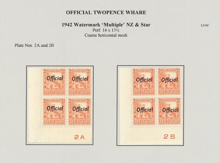 New Zealand 1936-42 Pictorials - Official Stamps Multiple Watermark 2d. orange, perf 14x13½ on...