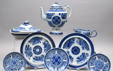 Nine Chinese Export Porcelain Blue Fitzhugh Wares