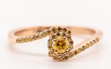 No Reserve Price - 0.33 tcw - Fancy Vivid to Deep Mix Yellow - 14 kt. Pink gold - Ring Diamond