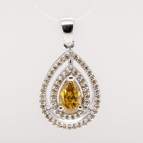 No Reserve Price - 0.62 tcw - Fancy Intense Yellow - 14 kt. White gold - Pendant Diamond