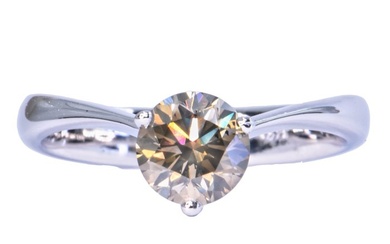 No Reserve Price - 1.02 ct Natural Fancy Deep Yellowish Gray SI2 Ring - White gold - 1.02ct. Round Grey Diamond
