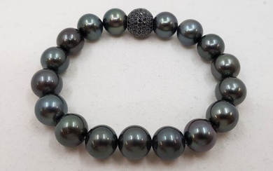 No Reserve Price- 925 Silver - 10x11mm Round Tahitian Pearls - Bracelet
