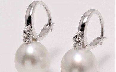No reserve price - 14 kt. White Gold - 9x10mm South Sea Pearl Drops - Earrings