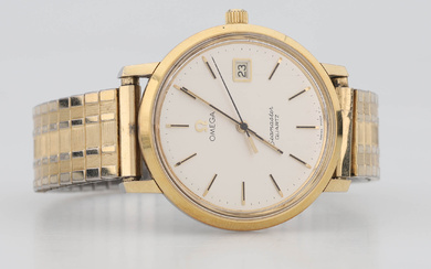 OMEGA SEAMASTER, wristwatch, gold + steel, quartz, date, 1970s.