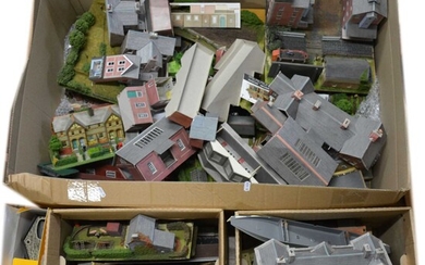 OO gauge model railway scenery, a large quantity of track-side buildings