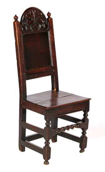 (-), Oak chair with stitching in the back,...