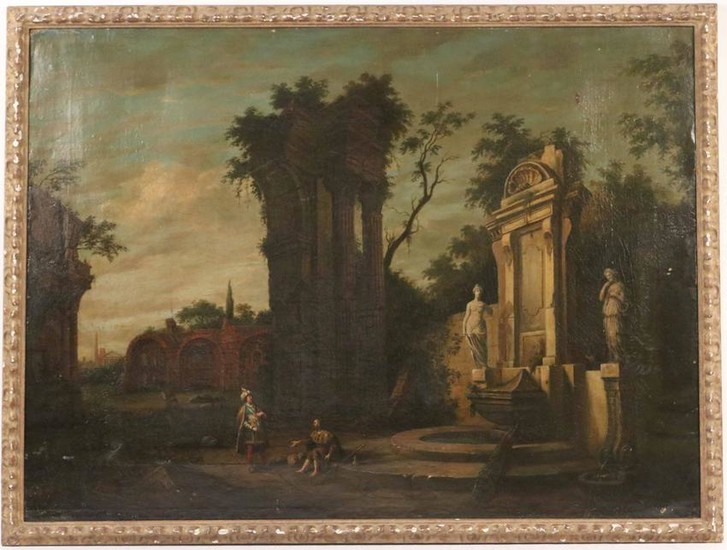 Oil on Canvas, Figures Amidst Ruins