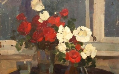 Oil painting Roses on the table